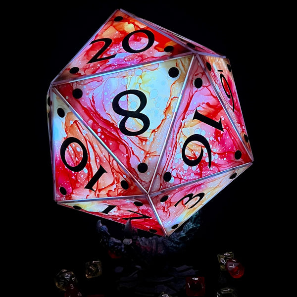 Fireball: A Handpainted D20 Driftglobe Lamp