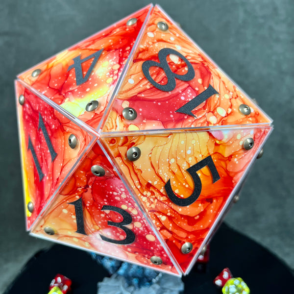 Fireball: A Handpainted D20 Driftglobe Lamp
