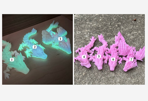 Glowing 3D printed Dragons