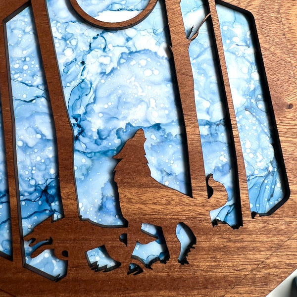 Layered Wolf Art- Sapele and Snowfall