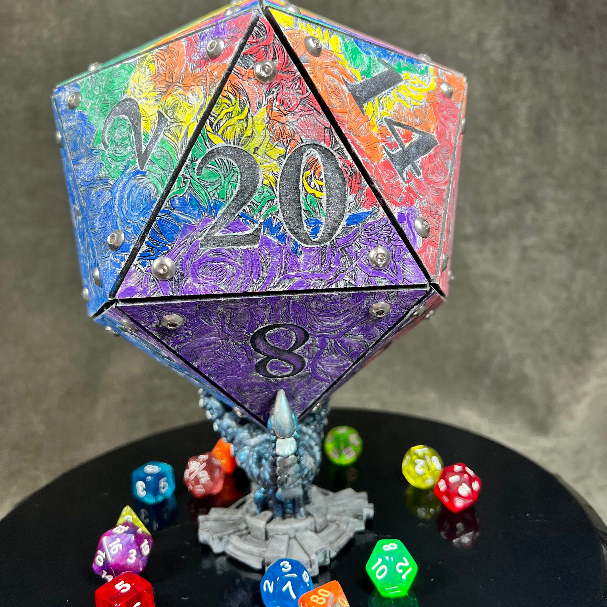 Rainbow Roses- Custom Painted Giant Storage d20