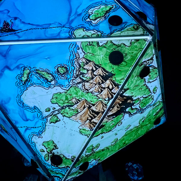 The Cartographer: A Handpainted D20 Driftglobe Lamp
